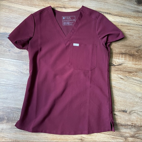 Figs XXS burgundy Catarina One Pocket Scrub Top - Picture 1 of 4